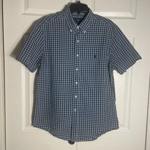 Ralph Lauren Indigo Oxford Button Down Shirt Mens L Blue White Plaid Pony Logo